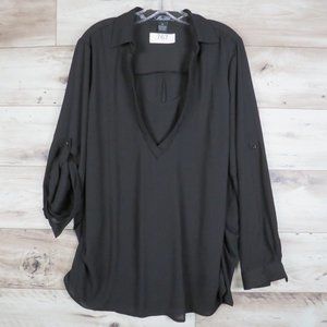 Miss Lili* Women's Long‎ Sleeve Low V-Neck Curved Hem Pullover Sheer Blouse~ 1X